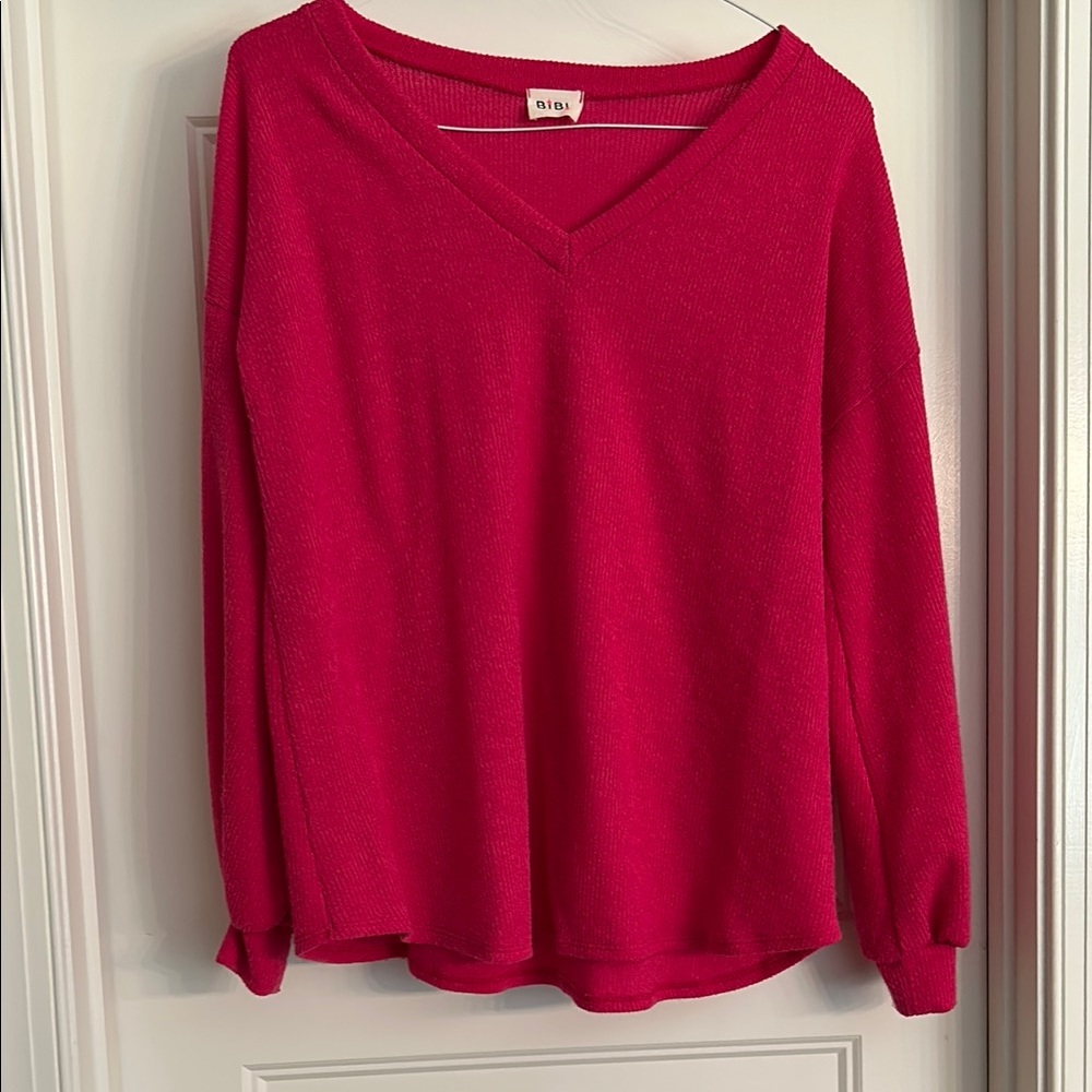 Vibrant Pink V-Neck Sweater